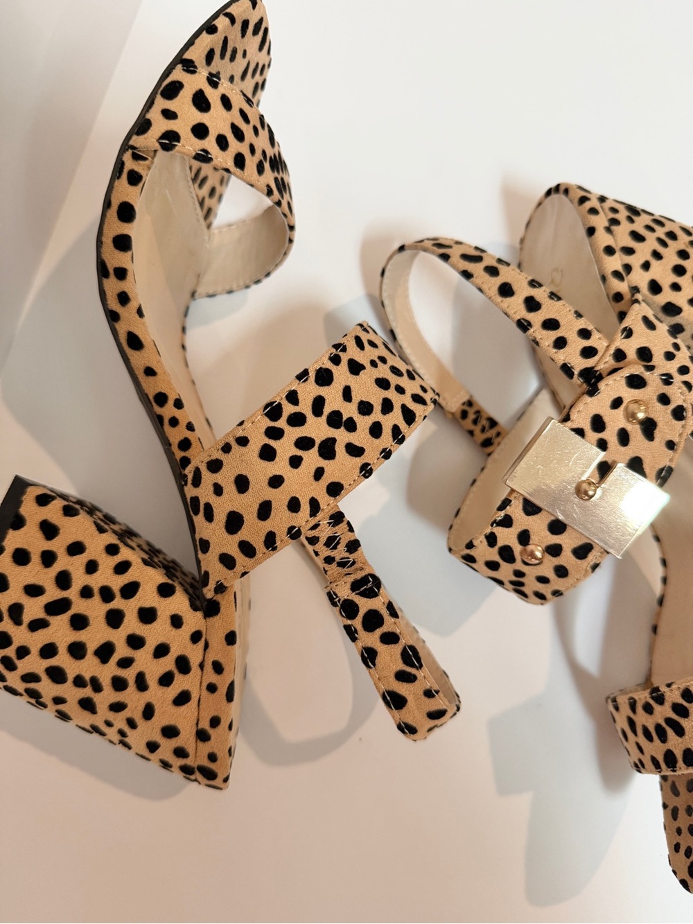 Tan & Black Leopard Print Suede Block Heels - Picture 10 of 16